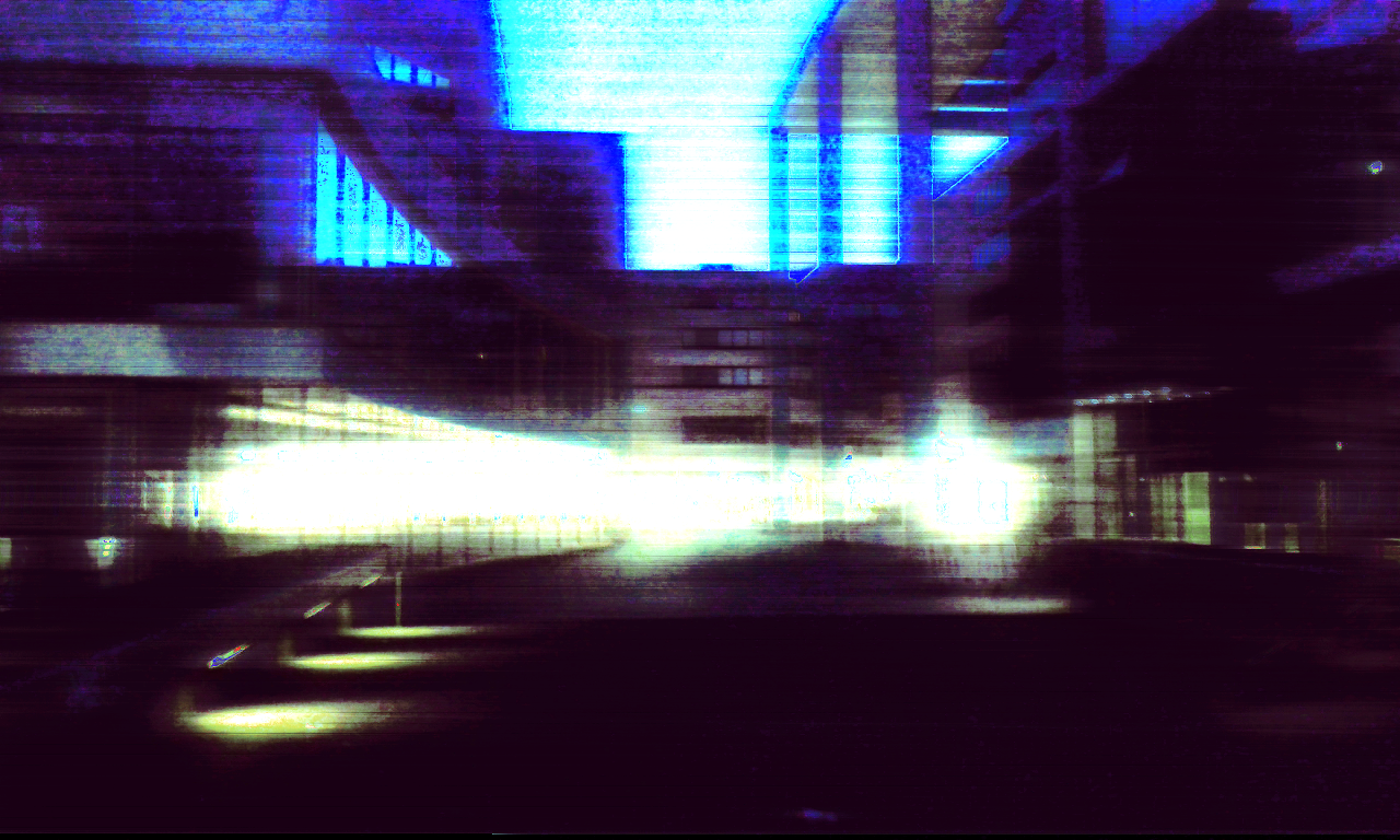 Distorted Picture of a nearby outdoor mall at night.