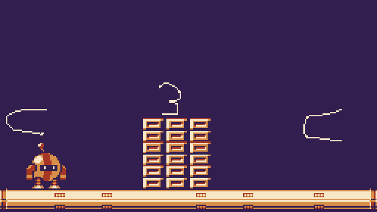 a flat surface with a robot on the left side. There's wall in the middle that is three tiles wide.